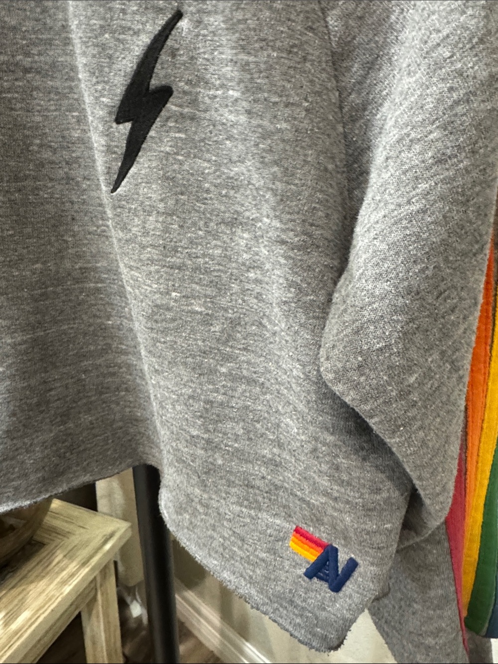 Aviator Nation  Gray Sweatshirt with Rainbow Sleeve Stripes - Picture 3 of 6